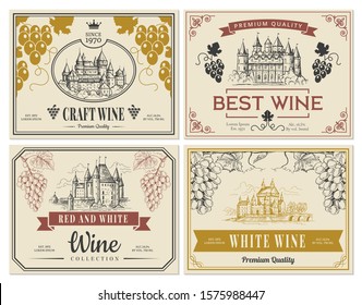 Wine labels. Vintage images for labels old medieval castles and towers architectural objects vector template