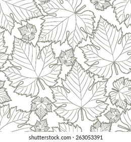 wine leaf grey on white transparent seamless pattern