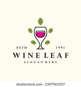 Wine leaf logo vector icon illustration hipster vintage retro