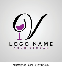 Wine letter v logo vector image