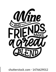 Wine lettering composition in modern style. Alcohol beverage bar drink concept. Vintage typography for print or poster. Vector illustration.