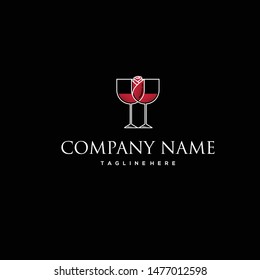 Wine lgog. 2 glas with Rose logo design vector template