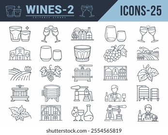 Wine Line Editable Icons set. Vector illustration in modern thin line style of wine icons.