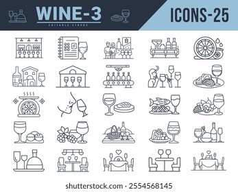 Wine Line Editable Icons set. Vector illustration in modern thin line style of wine icons. Editable stroke.