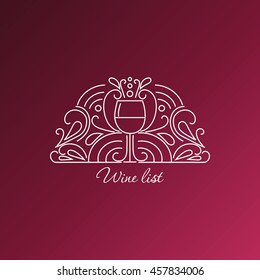 wine line emblems, elements, icon, logos. Vector wine badges and labels for wine and restaurants with different winery elements.