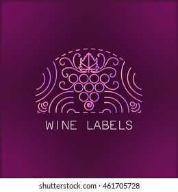 wine line emblems, elements, icon, logos. Vector wine badges and labels for wine and restaurants with different winery elements.