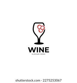 Icono de línea de vino. Vector del logotipo del contorno de uva vitícola. diseño de emblemas