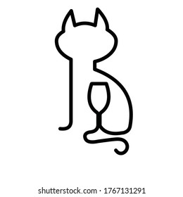 
wine line logo with a combination of cat and wine glass