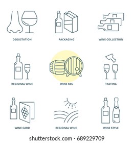Wine linear vector icons set