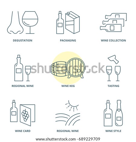 Wine linear vector icons set