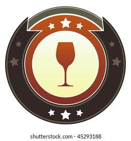 Wine, liquor, bar or restaurant icon on round red and brown imperial vector button with star accents