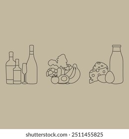 Wine and liquor, fruits and vegetables, dairy and eggs 