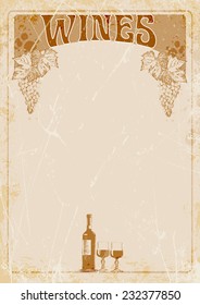 wine list. banner, bottle of wine, two glasses and place for your text.vector illustration