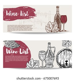 Wine list banner templates. Design elements for menu, poster, flyer. Vector illustration