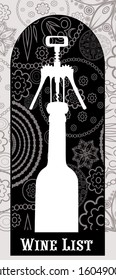 wine list with a bottle with the corkscrew