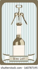 Wine list with a bottle with the corkscrew