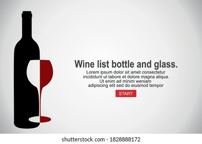 Wine List bottle and glass graphic, vector illustration