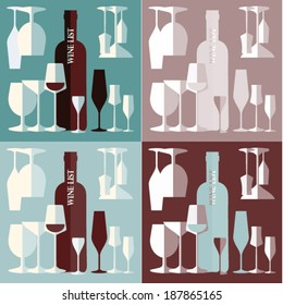 wine list bottle glasses four color schemes 5,3,2 and 1 color