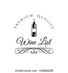 Wine List Bottle Menu Card Design template. Vector Illustration Isolated On White Background