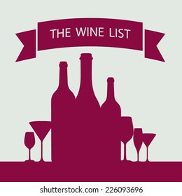 Wine List bottles with banner, vector illustration