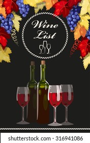  Wine list with bottles and glasses of wine