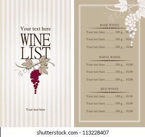 Wine List With A Bunch Of Grapes