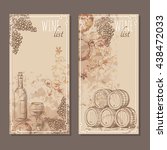 Wine list cards. Menu cards for wine collections with hand drawn sketches. Bunch of grapes, barrel and a bottle with glass of wine sketch. Vector illustration.