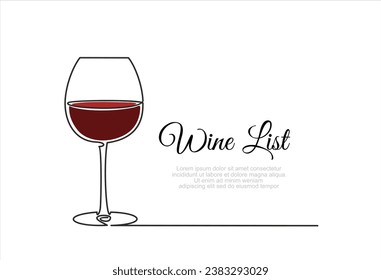 Wine list. Continuous line one drawing of  wineglass. Illustration with quote template. Can used for logo, emblem, slide show and banner.