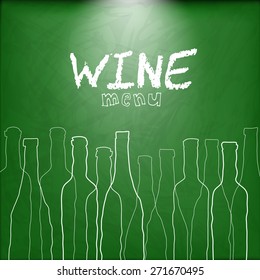 Wine list design for bar and restaurant on chalkboard background. With bottles and text. Place for your text. bottle silhouette
