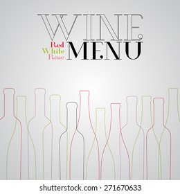 Wine list design for bar and restaurant. With bottles and text. Place for your text. Bottle silhouette