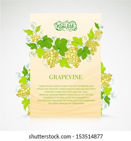 Wine list design with grapes decoration. Vector illustration.