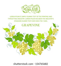Wine list design with grapes decoration. Vector illustration.