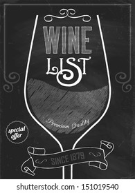 Wine list design layout on chalkboard. Vector illustration