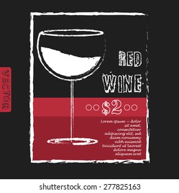 Wine list design layout on chalkboard. Vector restaurant menu