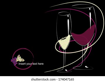 wine list design, red and white wine glasses on dark background