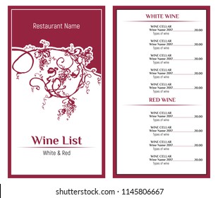 Wine list design template. Hand drawn vine grape. Vintage design of restaurant menu.