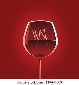 Wine list design template for restaurants, cafe, bars with wine glass on red background