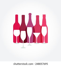 Plantillas de diseño de carta de vinos con botella de vino y vasos.