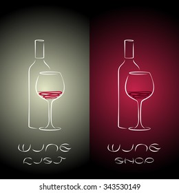 Wine list design templates with  wine bottles and glass. Concept for bar menu, alcohol shops, celebration holidays.