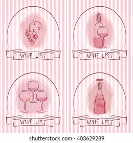 Wine list design templates with wine bottles and glasses. Concept for bar menu, alcohol shops,  wine list. 