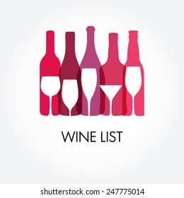 Wine list design templates with different wine bottles and glasses. Bright colors wine pattern for web, poster, textile, print and other design