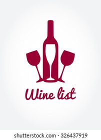 Wine list design templates with different wine bottle and glasses. Bright colors wine concept for web, poster, print logo, and other design