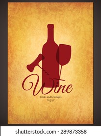 Diseño de la lista de vinos. Plantilla de folleto de vectores para bodega, bodega, carta de vinos, cafetería, restaurante, bar. Símbolos del logotipo de la comida y la bebida. Botellas de vino, copas de vino, corcho