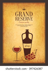 Wine list design. Vector brochure template for wine shop, winery, wine list, cafe, restaurant, bar. Food and drinks logotype symbols. Wine bottles and wine glasses