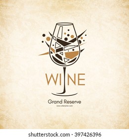 Wine list design. Vector brochure template for wine shop, winery, wine list, cafe, restaurant, bar. Food and drinks logotype symbols. Wine glasses