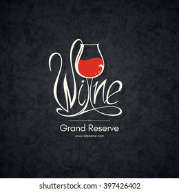 Wine list design. Vector brochure template for wine shop, winery, wine list, cafe, restaurant, bar. Food and drinks logotype symbols. Wine glasses