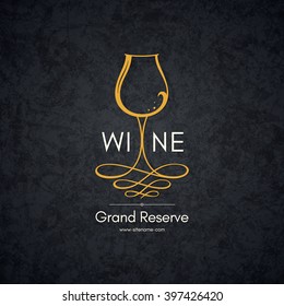 Wine list design. Vector brochure template for wine shop, winery, wine list, cafe, restaurant, bar. Food and drinks logotype symbols. Wine glasses