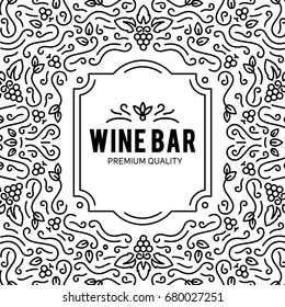 Wine list design. Vector brochure template for wine shop, winery, wine list, cafe, restaurant, bar. Food and drinks logotype symbols. Wine glasses