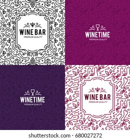 Wine List Design. Vector Brochure Template For Wine Shop, Winery, Wine List, Cafe, Restaurant, Bar. Food And Drinks Logotype Symbols. Wine Glasses