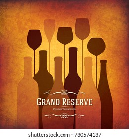Wine list design. Vector brochure template for winery, cafe, restaurant, bar. Wine bottles and glasses